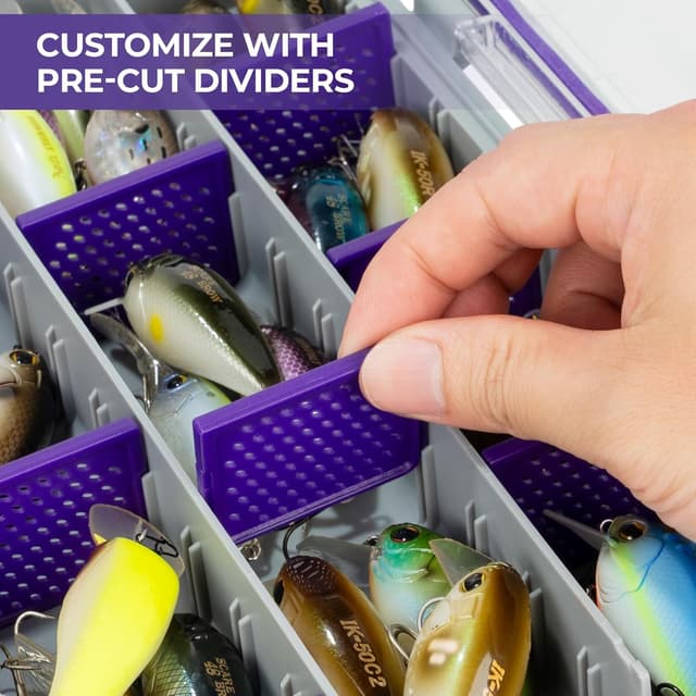 Detalle de KastKing HyperSeal Waterproof Tackle Box (3600/3700), Purple with Removable Dividers