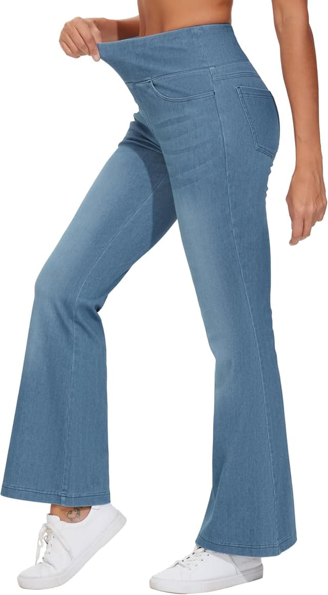 Detalle de THE GYM PEOPLE Jean évasé taille haute avec poches femme