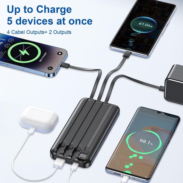 Detalle 2 de Bamkey Power Bank 20000 mAh 22,5W con 4 cavi integrati e display LED