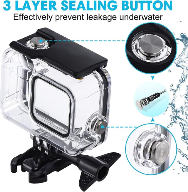 Detalle de REDTRON wasserdichtes Gehäuse für GoPro Hero 8 bis 60 m inkl. Schnellmontage & Anti-Fog-Einsätzen