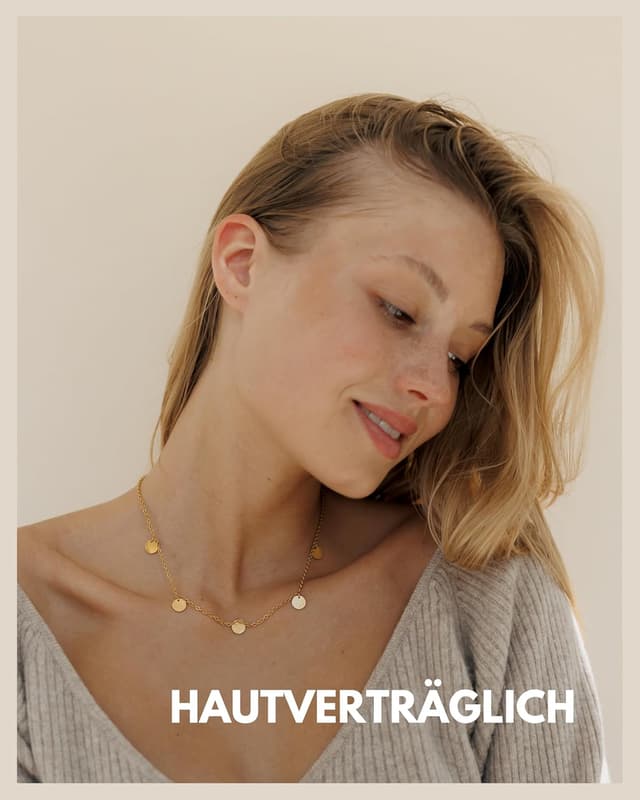 Detalle 2 de GD GOOD.designs Kette mit Plättchen (5 Coin) für Damen – wasserfest, verstellbar – 18K Gold/ Silber/ Roségold