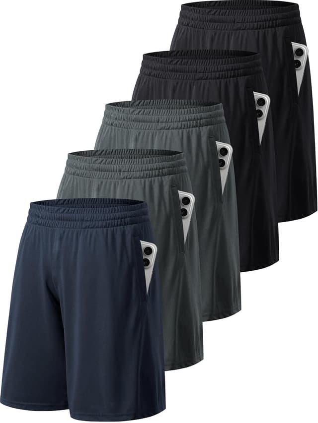 Detalle 2 de miijoory 3/5 Pack Gym Shorts for Men with Pockets – Quick Dry, Breathable Activewear