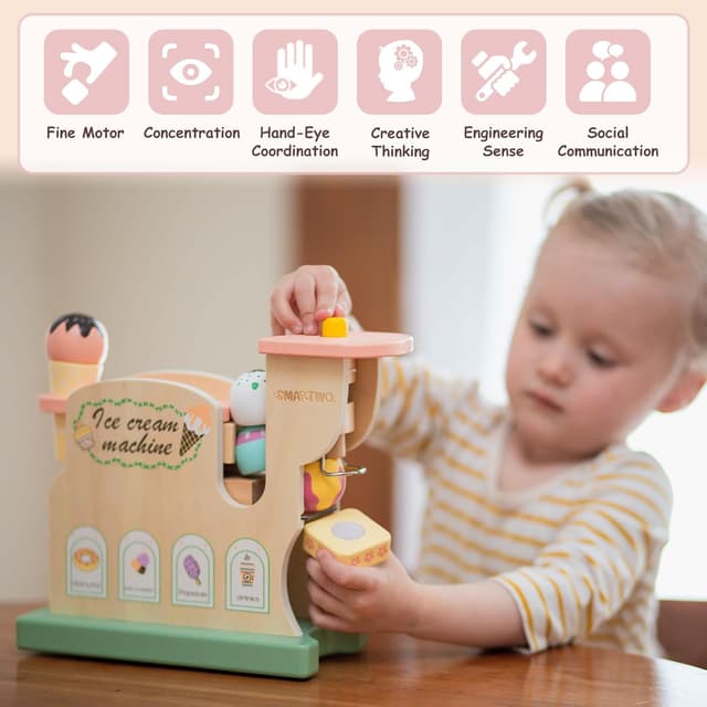 Detalle de Smartwo Eismaschine Spielzeug-Set (12-teilig) für Kinder ab 3 Jahren – Zubehör für Kinderküche und Eisdiele