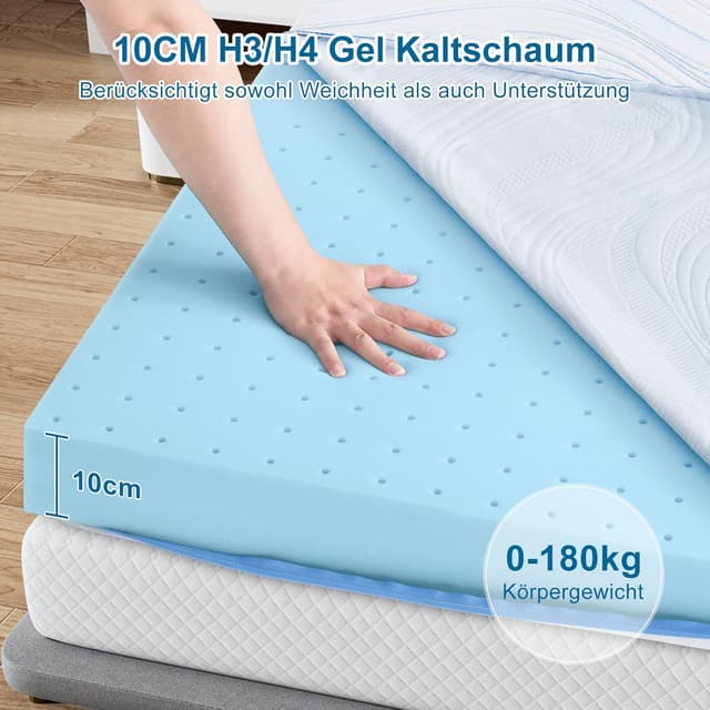 Detalle de BedStory Topper 160x200 cm H3/H4 (10 cm) aus Gel-Kaltschaum mit waschbarem Bezug, Öko-TEX-zertifiziert