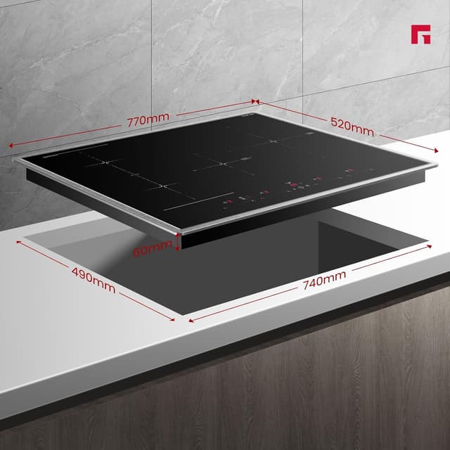 Detalle 2 de GASLAND IH774BFB Plaque de cuisson induction encastrable 77 cm – 4 foyers, cadre inox, zone BBQ