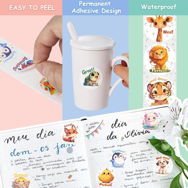 Thumbnail 4 de 3 Rolls Animal Stickers 1500 PCS for Kids 🎨