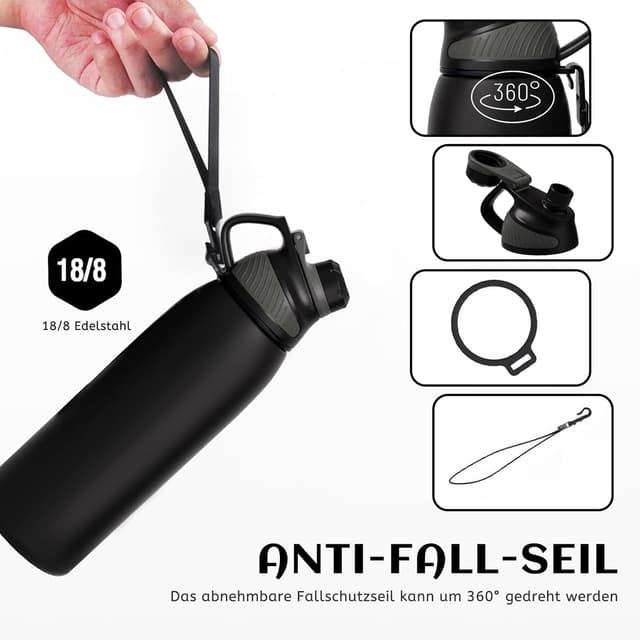 Detalle de Fjbottle stainless steel water bottle (600ml/800ml/1L/1.5L) with magnetic lid, BPA-free vacuum flask