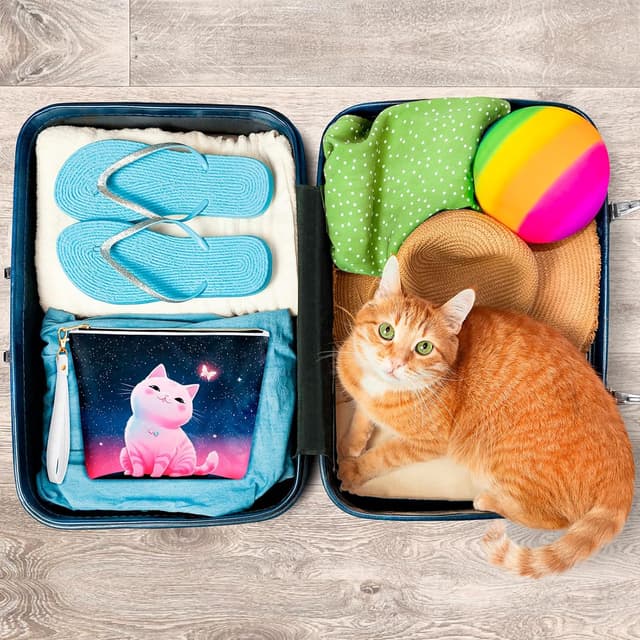 Detalle 2 de BuyCard Cat-Themed Starry Sky Pink Cat Makeup Gift Bag with Zipper