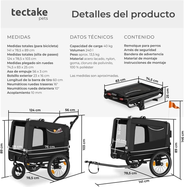 Thumbnail 5 de tectake Remolque Bicicleta Perros 240L