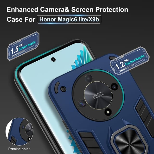 Detalle de Btstring Shockproof Tough Armour Case for Honor Magic 6 Lite / Honor X9b – Heavy Duty Phone Case with Stand, Blue