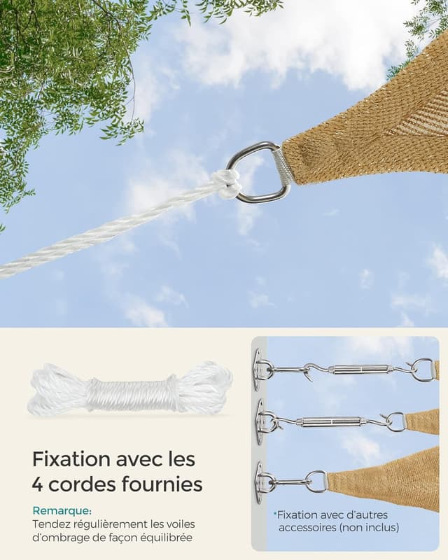 Thumbnail 6 de SONGMICS Voile d’Ombrage 5 x 5 m GSS55EYV1 en HDPE, respirant et perméable à l’eau