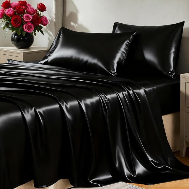 Detalle de CozyLux Satin Sheets Queen Set 4pc