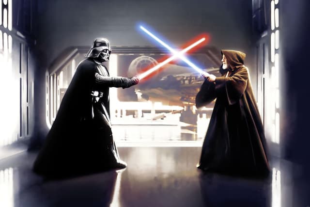 Detalle 2 de Komar Star Wars Vlies Fototapete „Vader vs. Kenobi“ 300x200 cm (007-DVD3)