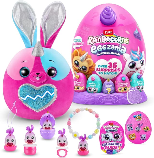 Detalle de Rainbocorns Eggzania Surprise Mania Bunnycorn – Plüschtier mit über 20 Überraschungen und Zubehör