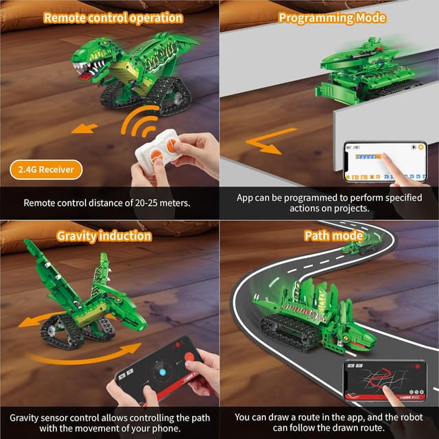 Detalle de AKWME 5-in-1 Technik-Roboter-Dinosaurier Baukasten mit App & 2,4-GHz-Fernbedienung (DIY STEM, programmierbar)