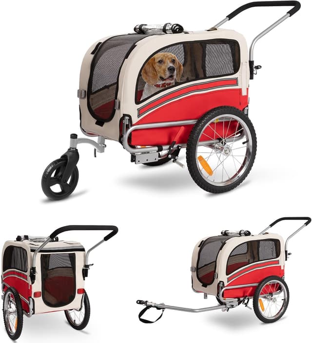 Detalle de Fiximaster 2-in-1 Hundeanhänger für Fahrrad & Jogger – faltbarer Transportwagen bis 30 kg mit Bremsen