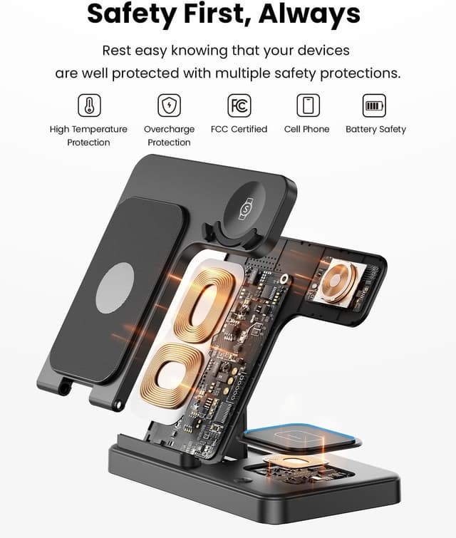 Detalle de GEEKERA 3-in-1 Wireless Charger Dock for Samsung phones, Galaxy Watch & Galaxy Buds (Foldable, Black)