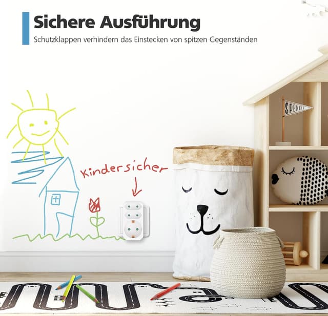 Detalle de benon 2er-Set Mehrfachstecker Weiß – 2 Euro + 1 Schuko mit Kindersicherung (3680 W)