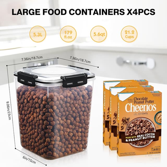 Detalle de YASHE Airtight Food Containers 5.3L 4 pack