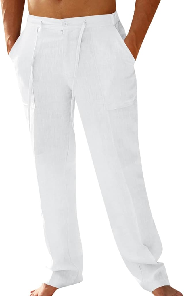 Detalle de PASLTER Mens Linen Pants loose fit drawstring waist