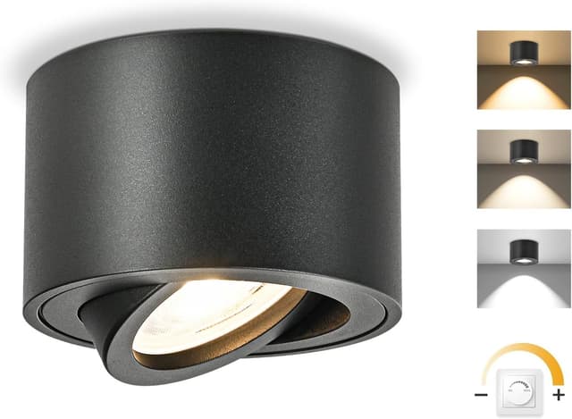 Detalle de GeyouLux LED Aufbauspots dimmbar „Extra Flach“ 30° schwenkbar, 5 W, 230 V, 3CCT (3000/4000/6500 K) – schwarz, 1 Stück