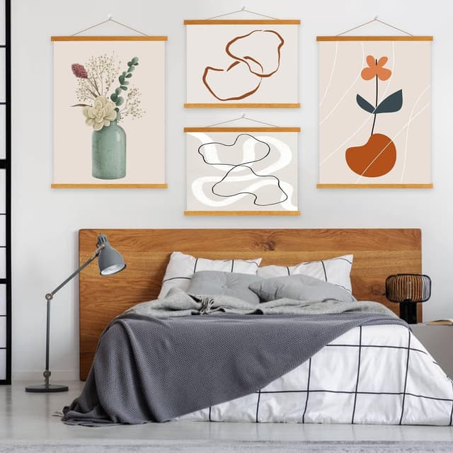 Detalle de Benjia 4er Set magnetische Posterschiene für A4-Poster (21 cm) aus Teakholz