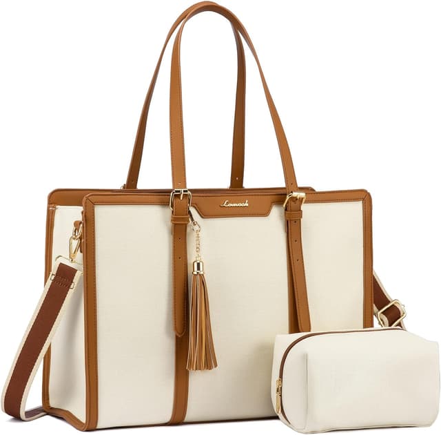 Detalle de LOVEVOOK Laptop Tote Bag 15.6 inch Beige
