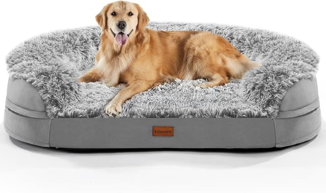 Detalle de Gimars Orthopädisches Hundebett XL (9,5 cm), 28D Eierkarton-Schaum mit waschbarem Plüschbezug