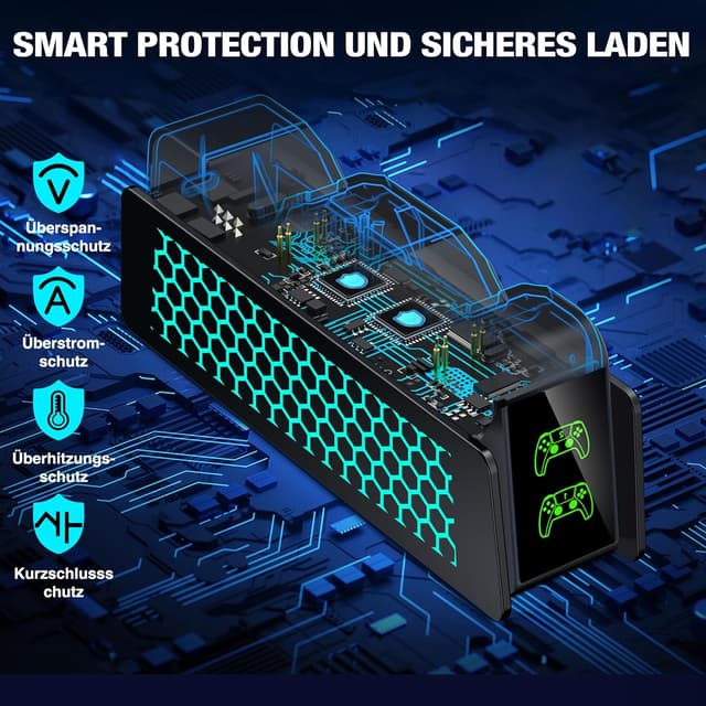 Thumbnail 6 de PS5 Controller Ladestation mit Cooler RGB-Lichteffekt für PlayStation 5 DualSense (2 Controller, Schnellladung)