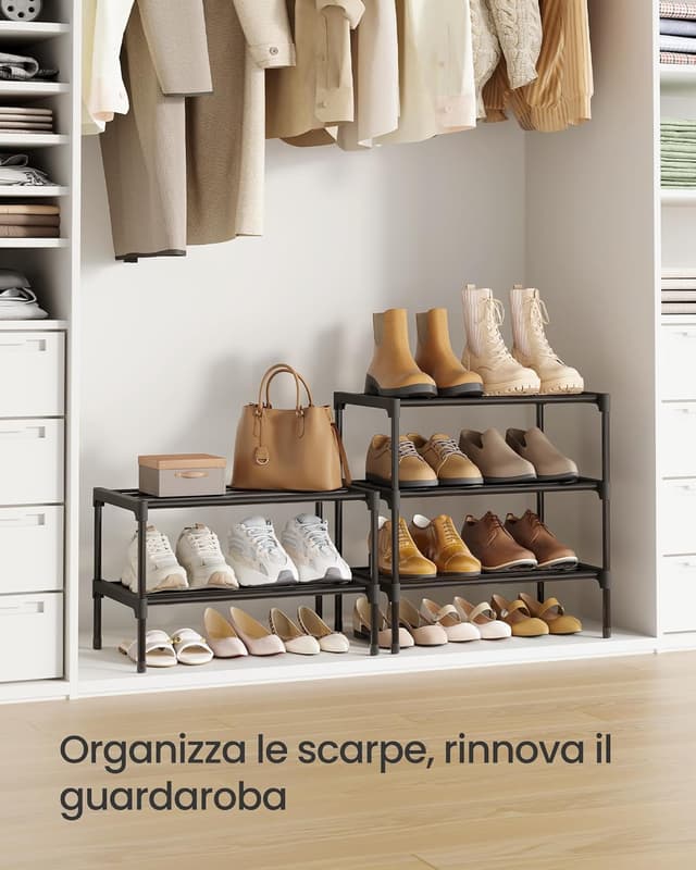 Detalle 2 de SONGMICS Scarpiera slim LSA112BH01 con 2 ripiani, impilabile in metallo (30 x 45 x 31 cm)