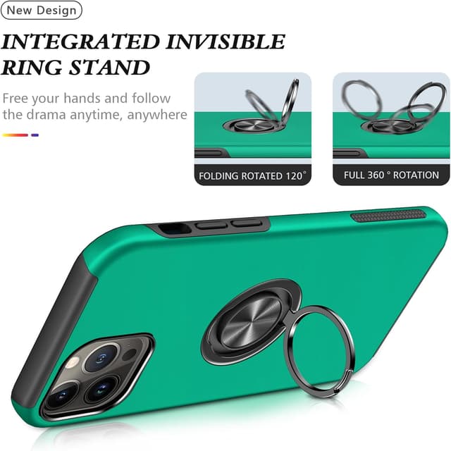 Detalle de SORAKA Hülle für iPhone 14 Pro mit unsichtbarem Ringhalter und Metallplatte für magnetische Autohalterung