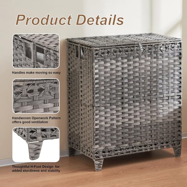 Thumbnail 6 de Laundry Hamper 190L 3-Section with Lid