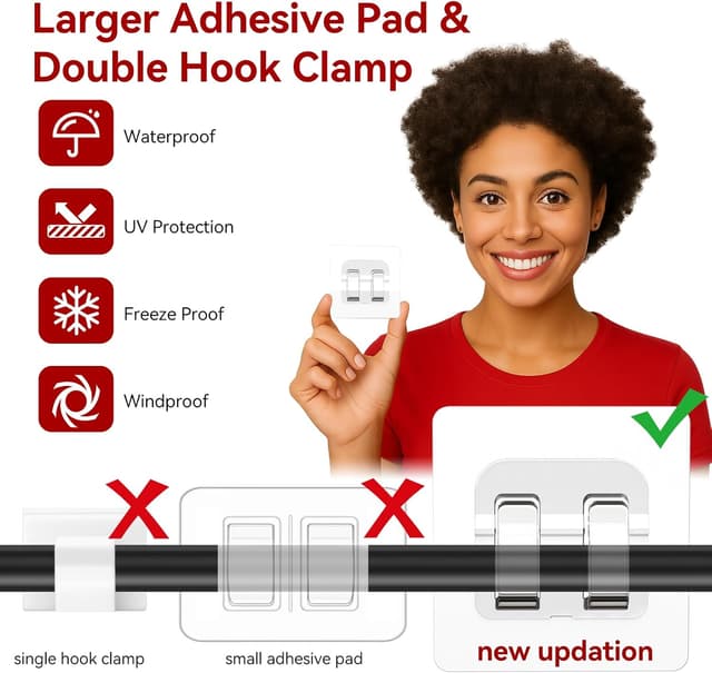 Detalle de Latoxcaa 50pc Outdoor Light Hooks – strong adhesive sticky hooks for fairy light clips & cable organising