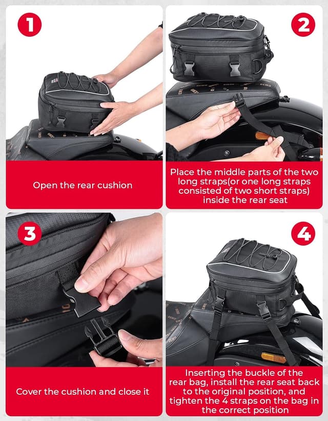 Detalle de KEMIMOTO Borsa posteriore moto espandibile 7-12L, impermeabile con copertura antipioggia (nera)