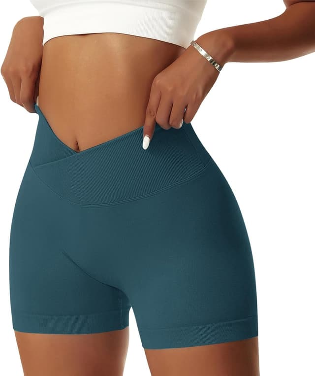 Detalle de Vertvie Damen Gym Shorts V Cross Stretch Push Up – High Waist, nahtlos & 4-Wege-Stretch für Workout, Yoga & Alltag