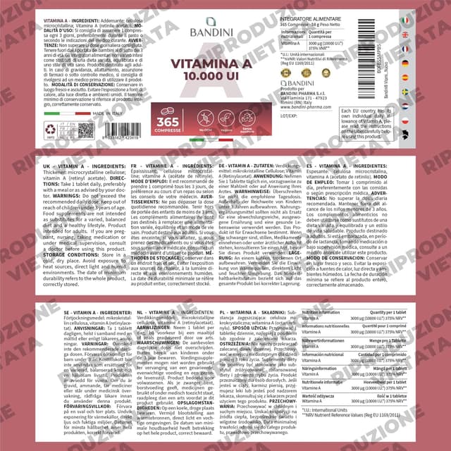 Detalle de Bandini Vitamina A Pura 365 microcompresse vegane (1+ anno) – acetato di retinile, alternativa alle gocce
