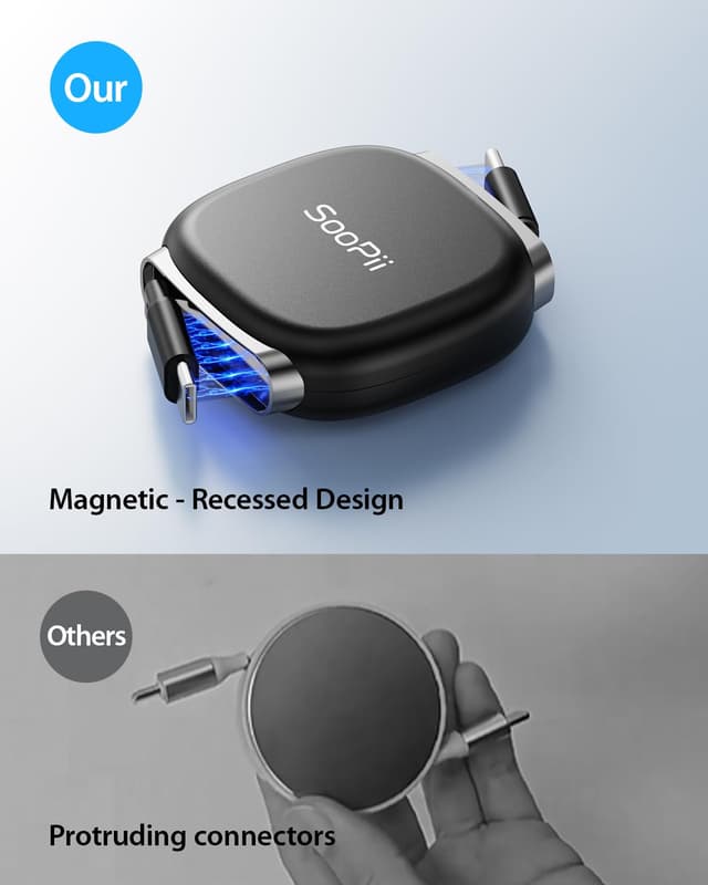 Detalle de SOOPII USB-C to USB-C Retractable Cable (240W, Mag Snap Storage) 2-Pack