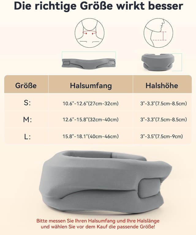Detalle de BETOVIN Nackenstütze gegen Nackenschmerzen – weiche & verstellbare Halskrause (Grau, L)