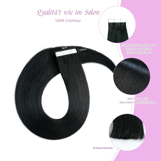 Thumbnail 2 de LieblichWelle Tape Extensions Echthaar Tiefschwarz 60cm