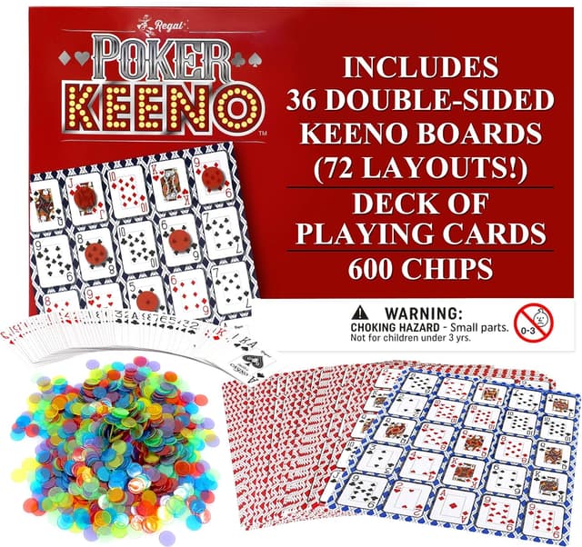 Detalle de Regal Games Poker Keeno Bulk Game Set (36 Double-Sided Boards, 600 Scoring Chips, Standard Deck) for Casino Night