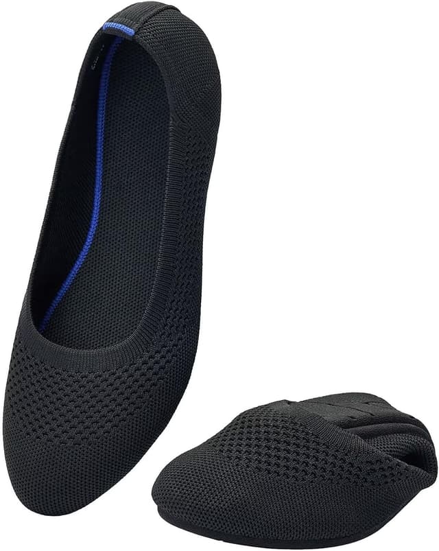 Detalle de Puxowe Damen Strick-Ballerinas mit Rundkappe und flachem Slip-On – superweich für Spaziergänge