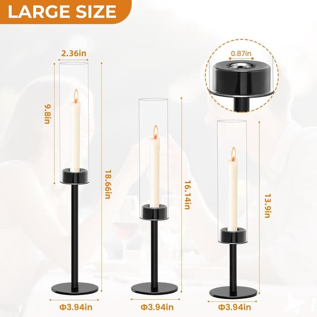 Thumbnail 3 de 6 Black Candle Holders Set Modern Candlestick Holders for Dining 🕯