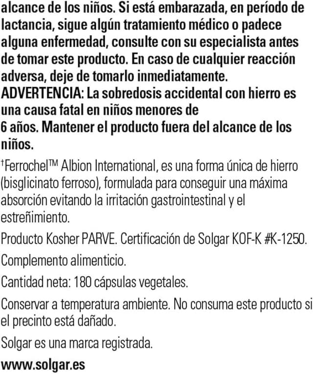 Thumbnail 1 de Solgar Hierro GentleTM - 180 Cápsulas Vegetales 💊