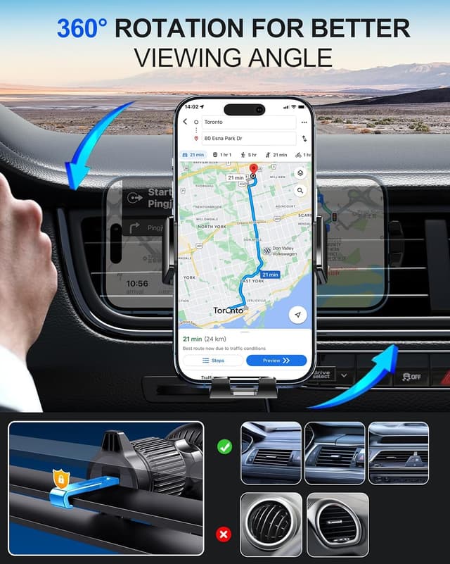 Detalle de Guceful Wireless Car Charger (15W) + Auto-Clamping Air Vent Phone Mount