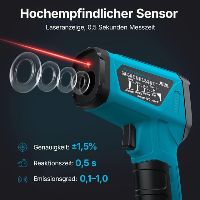Detalle 2 de Tilswall IR Infrarot Thermometer 800°C