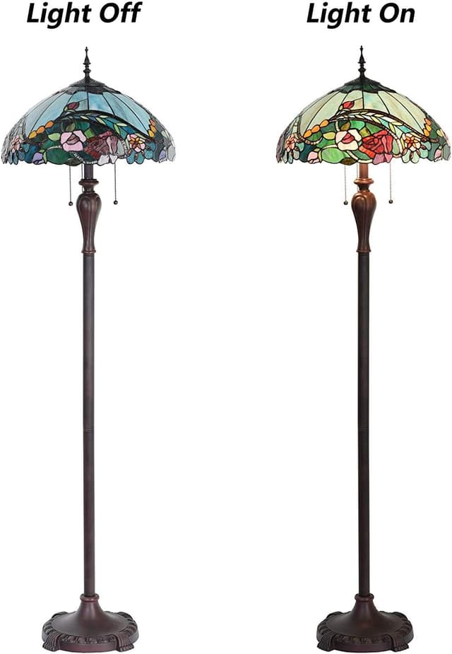 Detalle de Bieye L30740 Rose Flower Tiffany-style stained glass floor lamp with 18-inch shade (65-inch tall, 3 lights)
