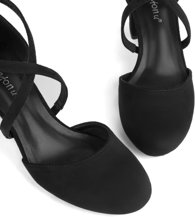 Detalle 2 de Greatonu Women’s Low Block Heeled Dress Pumps (2.5 Inch) with Cross Ankle Strap