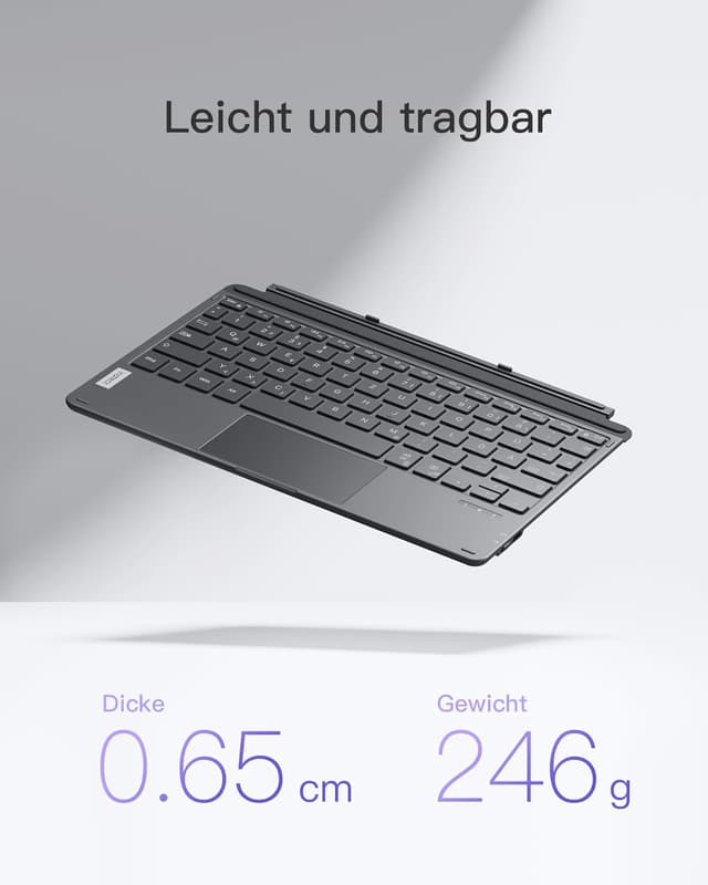 Detalle de Inateck Surface Go Tastatur (KB02028) für Surface Go 4/3/2/1 – Bluetooth 5.3, Touchpad & 7-farbige Hintergrundbeleuchtung