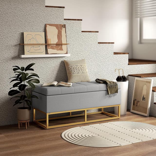 Detalle 2 de HOMCOM Banc de Rangement Bout de lit 110x44x48 cm Gris doré