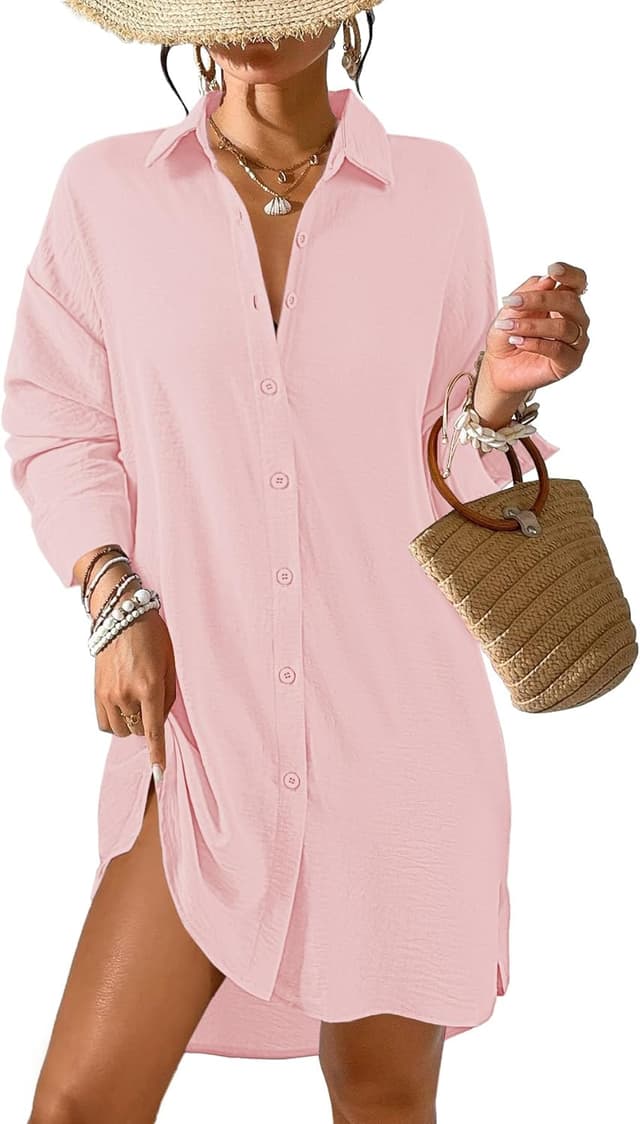 Detalle 2 de Tanmolo Damen Strandkleid als Bikini-Überwurf mit V-Ausschnitt – Strandponcho/Strandbluse aus 100% Polyester